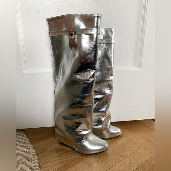 Metallic Knee High Wedge Boots - Picture 2 of 4